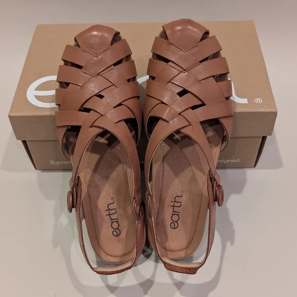 Earth Brown Leather Sandals - Picture 3 of 12